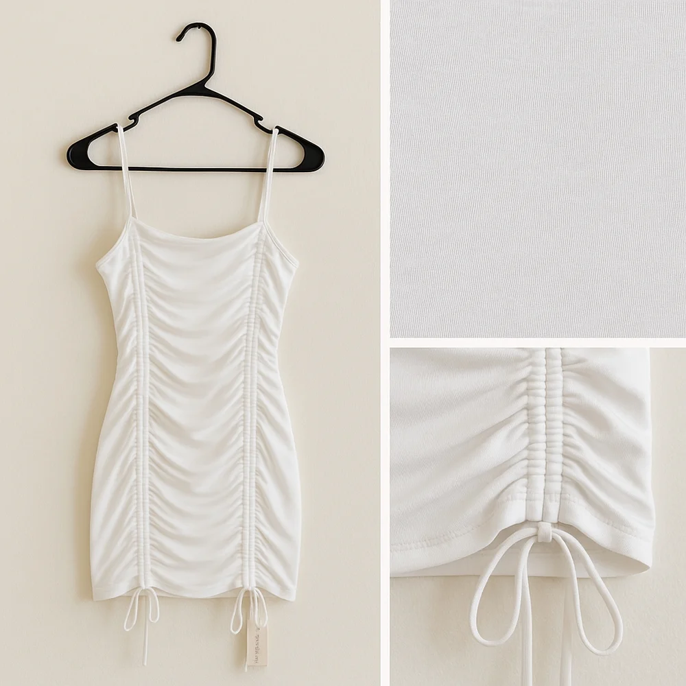 White Ruched Bodycon Mini Dress - Picture 1 of 6